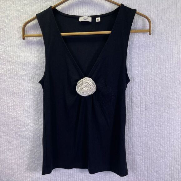 Wilfred Aritzia Black White Rosette Sleeveless Birch Deep V-Neck Bloom Top Small - Picture 1 of 8